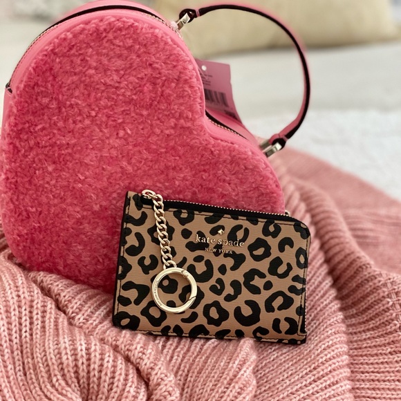 Kate Spade love shack heart purse Pomegranate & Leopard Zip Credit Card Case - Picture 11 of 14
